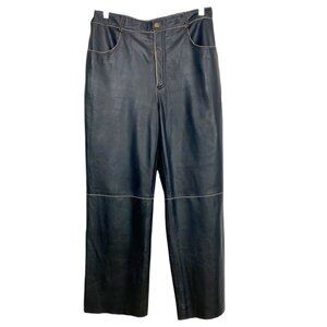 BOD & CHRISTENSEN BLACK CREAM 100% LEATHER EXPOSED SEAMING  STRAIGHT LEG PANTS